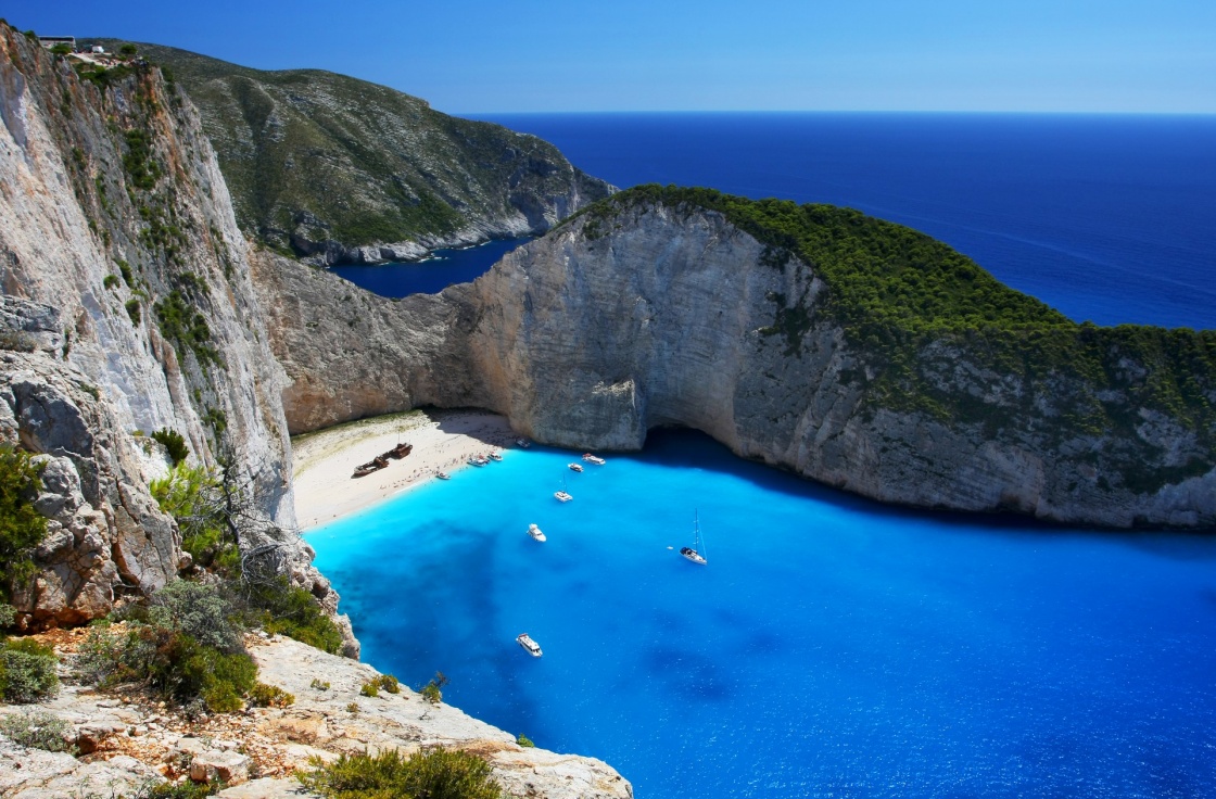 'Navagio - the most famous beach on Zakynthos island with shipwreck and anchoring boats  (Greece, Ionian islands)' - Zakynthos