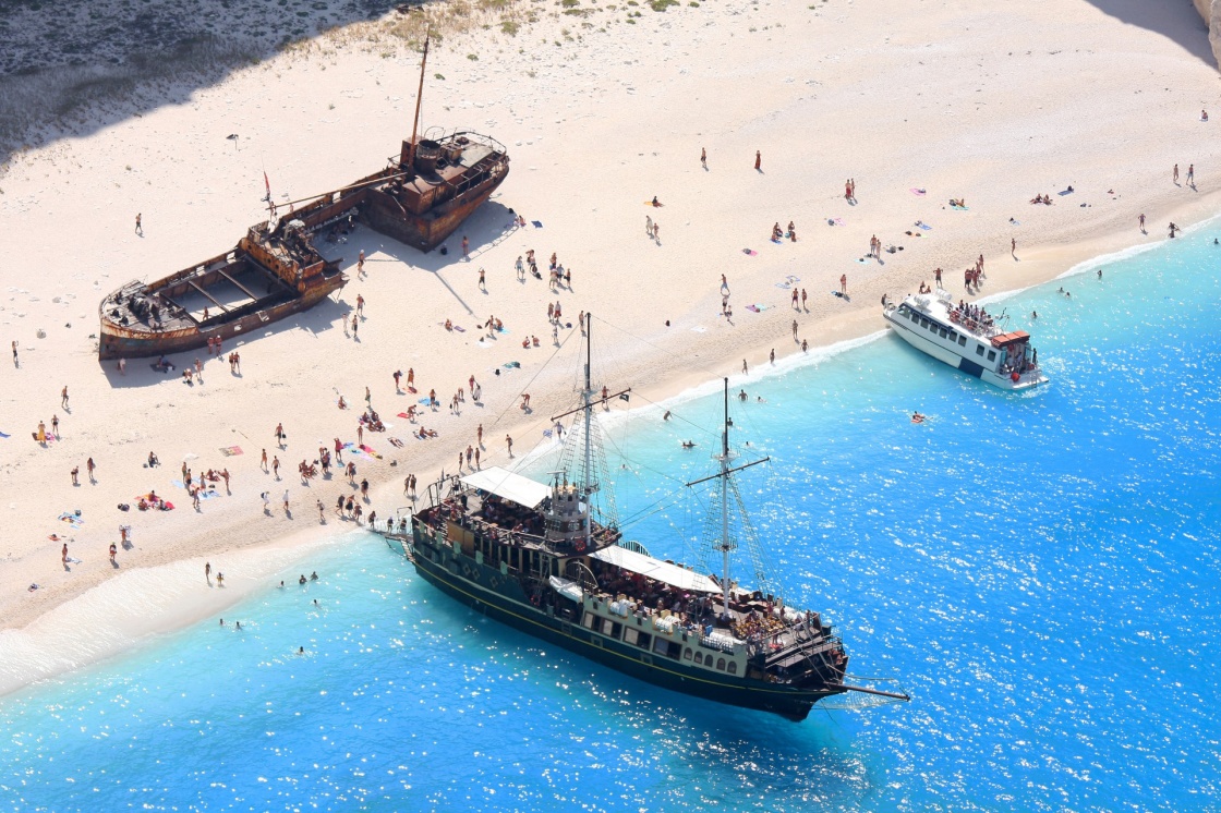 Nagio beach with shipwreck in Zakynthos, Greece